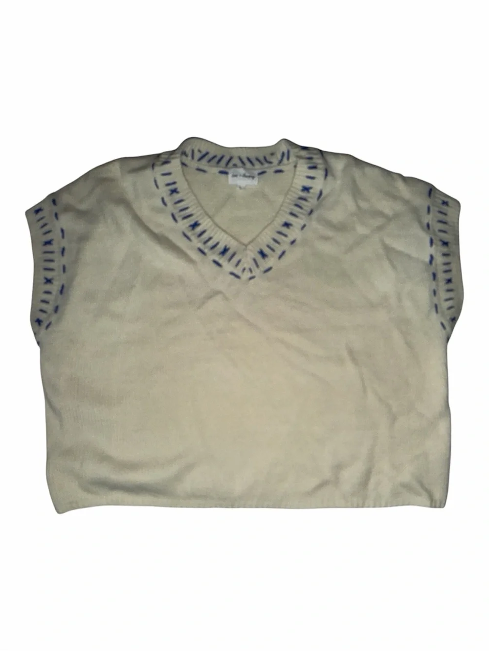 Love + Harmony Ivory Knit Sweater Vest Blue Whipstitch Trim Sz L
